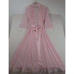 Lucie Ann Women's Robe Nightgown Satin Long Hollywood Glam L Luxe Victorian Pink